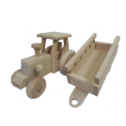 Traktor drewniany z przyczepką
